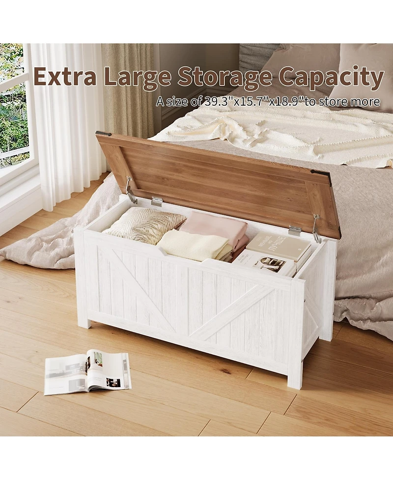homfan Storage Bench, 39 Inch Wood Lift Top Entryway Organizer Chest with Slow Close Hinges, Coffee Table for Living Room
