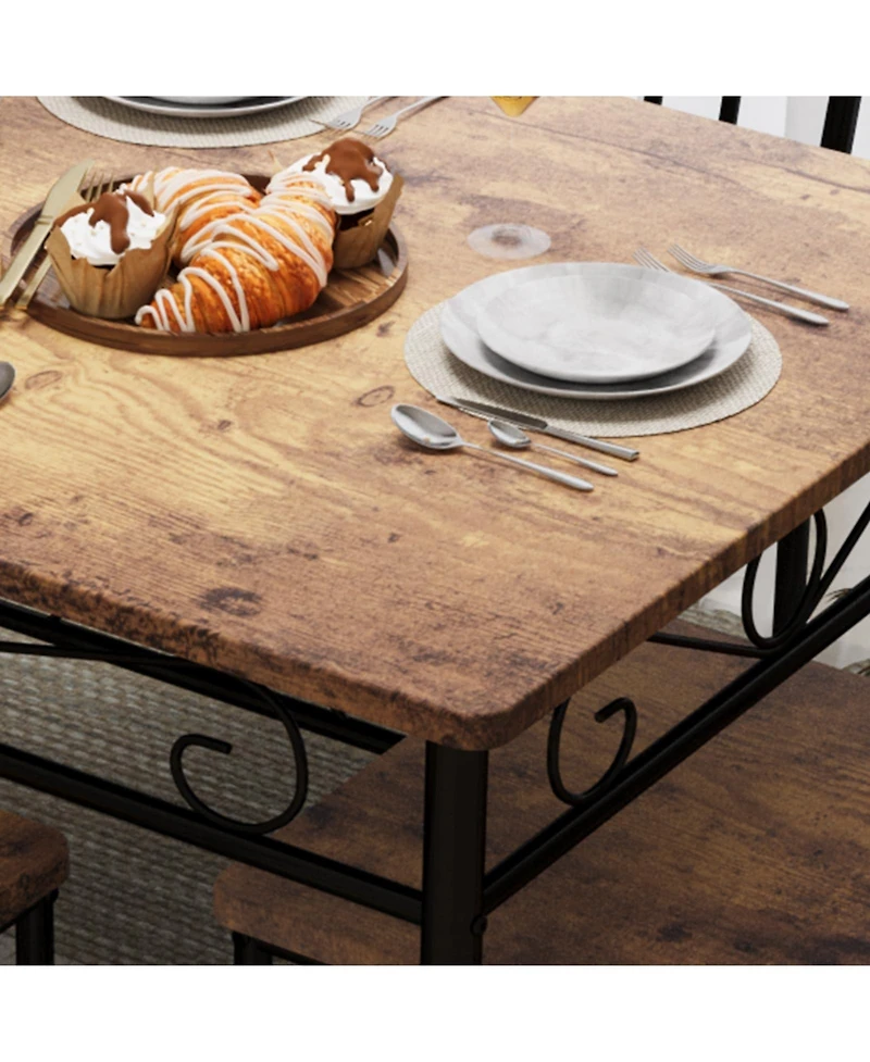 homfan Modern Dining Table Set for 4, Rectangular Kitchen Table and Chairs, Metal Frame Dining Set for Breakfast Nook, Dining Room, or Living Room
