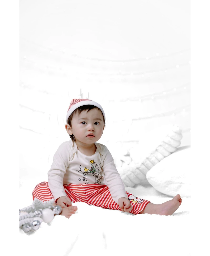Peanuts Baby Boys ( new born to 24 M )' Christmas Bodysuit Pants and Hat Set