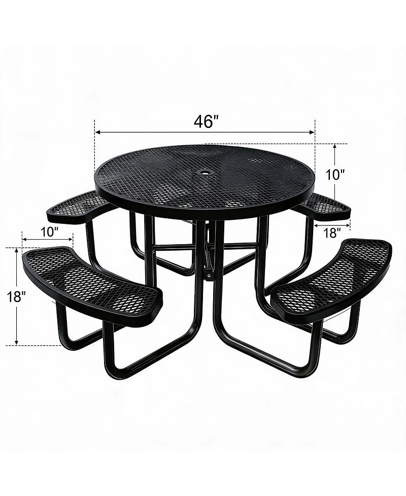 homfan Heavy Duty Metal Picnic Tables with Umbrella Hole, 46" Round Top Table Coated Steel Commercial Grade Furniture Set Weather and Rust Resistant