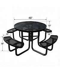 homfan Heavy Duty Metal Picnic Tables with Umbrella Hole, 46" Round Top Table Coated Steel Commercial Grade Furniture Set Weather and Rust Resistant