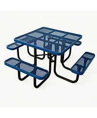 homfan Heavy Duty Metal Picnic Tables for Outdoors with Umbrella Hole, Square Top Coated Steel Commercial Grade Furniture Set Weather