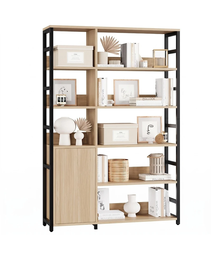 gaomon 5 Tier Bookshelf with Doors - 71.1" Industrial Display Standing Shelf Rack with Shelves and Metal Frame for Living Room, Office