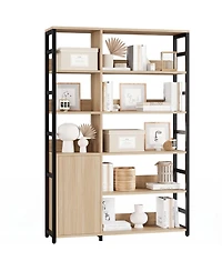 gaomon 5 Tier Bookshelf with Doors - 71.1" Industrial Display Standing Shelf Rack with Shelves and Metal Frame for Living Room, Office