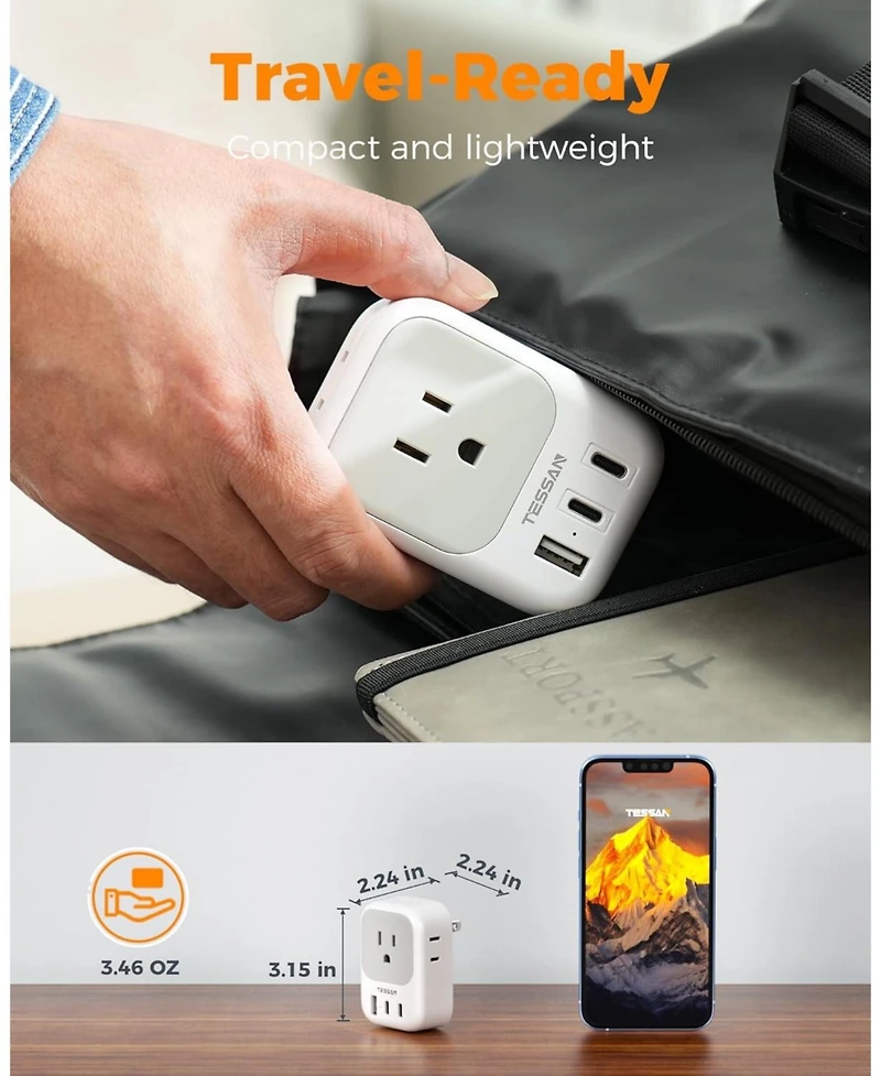 Tessan 2 Prong to 3 Prong Outlet Adapter Us to Japan Plug Adapter with 4 Outlets 3 Usb (2 Usb-c),Outlet Converter Us to Japan China Mexico Philippines