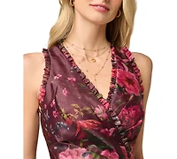 Adrianna Papell Women's V-Neck Printed Organza Midi Dress