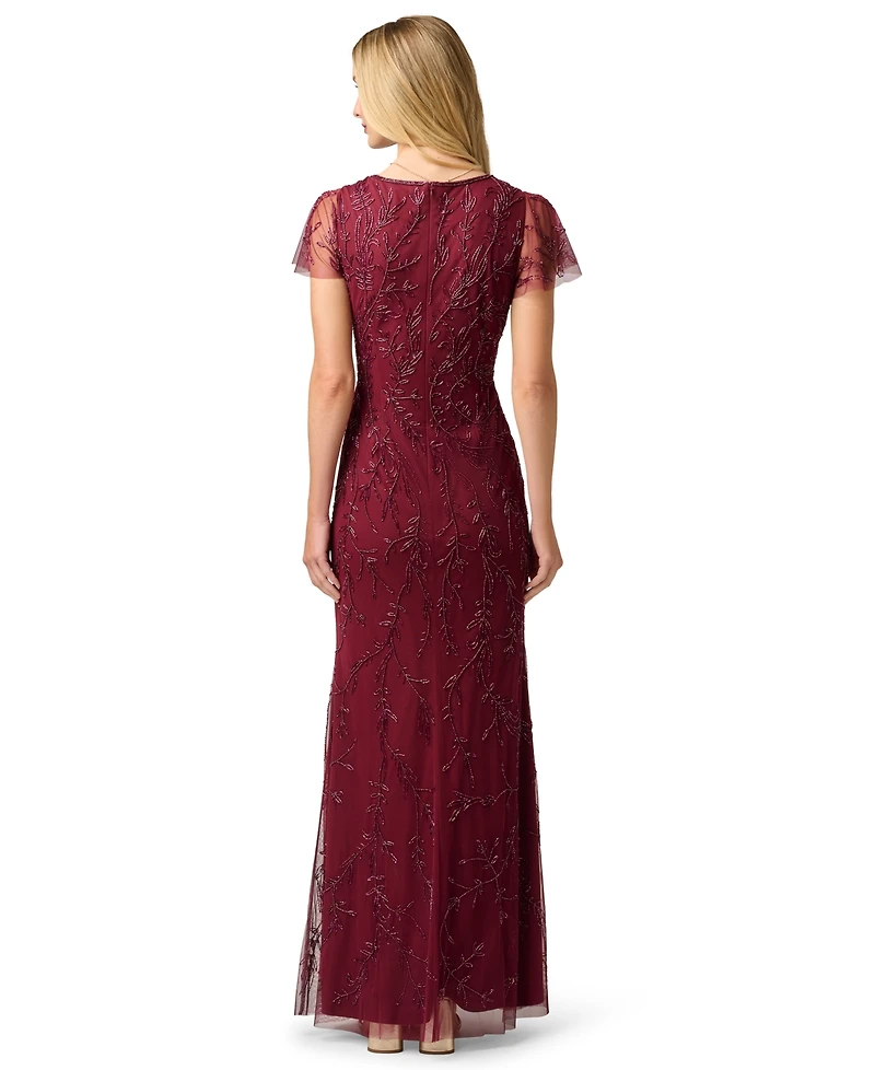 Adrianna Papell Women's V-Neck Bead Mesh Dress