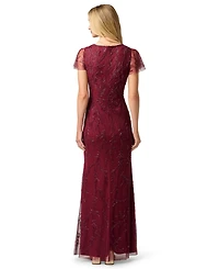 Adrianna Papell Women's V-Neck Bead Mesh Dress