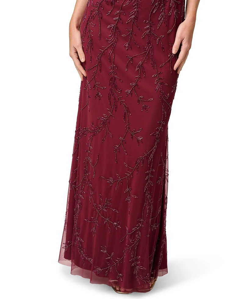 Adrianna Papell Women's V-Neck Bead Mesh Dress