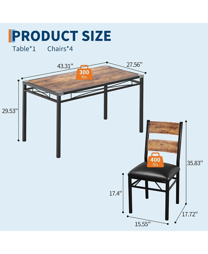homfan Modern Dining Table Set for 2/4 - Space Saving Small Kitchen with Upholstered Chairs