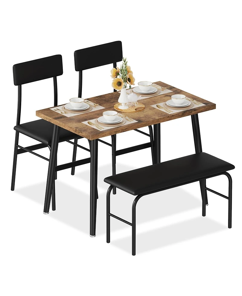 homfan Space Saving 4 Piece Dining Table Set for 4 Modern Kitchen and Dining Room Furniture Includes 2 Upholstered Chairs and Bench