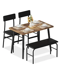 homfan Space Saving 4 Piece Dining Table Set for 4 Modern Kitchen and Dining Room Furniture Includes 2 Upholstered Chairs and Bench