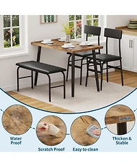 homfan Space Saving 4 Piece Dining Table Set for 4 Modern Kitchen and Dining Room Furniture Includes 2 Upholstered Chairs and Bench