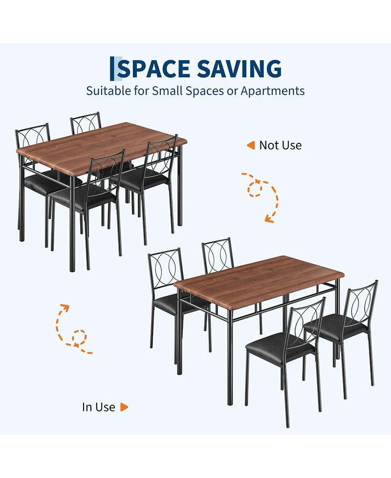 homfan Space-Saving 5-Piece Dining Table Set for 4 Farmhouse Style Wood with Upholstered Chairs