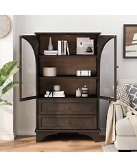 Streamdale Furniture 52.17"H Glass Door Display Cabinet with 2 Drawers and Adjustable Shelf