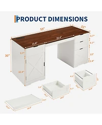 gaomon 59 Inch Office Desk with 4 Drawers, Farmhouse Home Office Desk with Charging Station and Keyboard Tray for Home Office and Studio