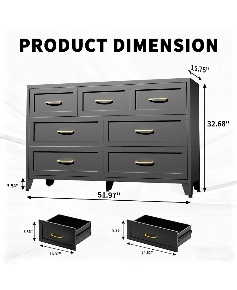 Streamdale Furniture 7-Drawer Wide Metal Storage Dresser for Bedroom and Living Room