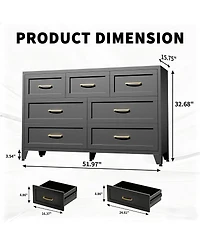 Streamdale Furniture 7-Drawer Wide Metal Storage Dresser for Bedroom and Living Room