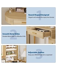 gaomon Vanity Desk with Light Mirror, 47.2 Inch Vanity Table with Stool and Charging Station, Makeup Table with Drawer and Cabinet and Glass Door