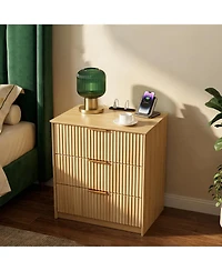 gaomon Wavy-Patterned Three-Drawer Nightstand with Usb Port and Power Outlet-a Compact Dressing Table for the Bedroom or Living Room
