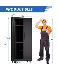 Streamdale Furniture 71" Heavy Duty Rolling Metal Garage Storage Cabinet with 4 Adjustable Shelves