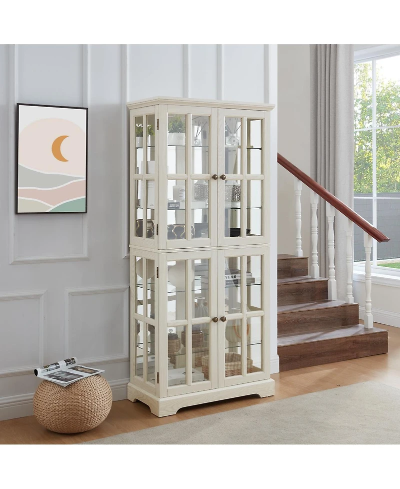 Streamdale Furniture Antique 4-Door Glass Curio Display Cabinet with Adjustable Shelves