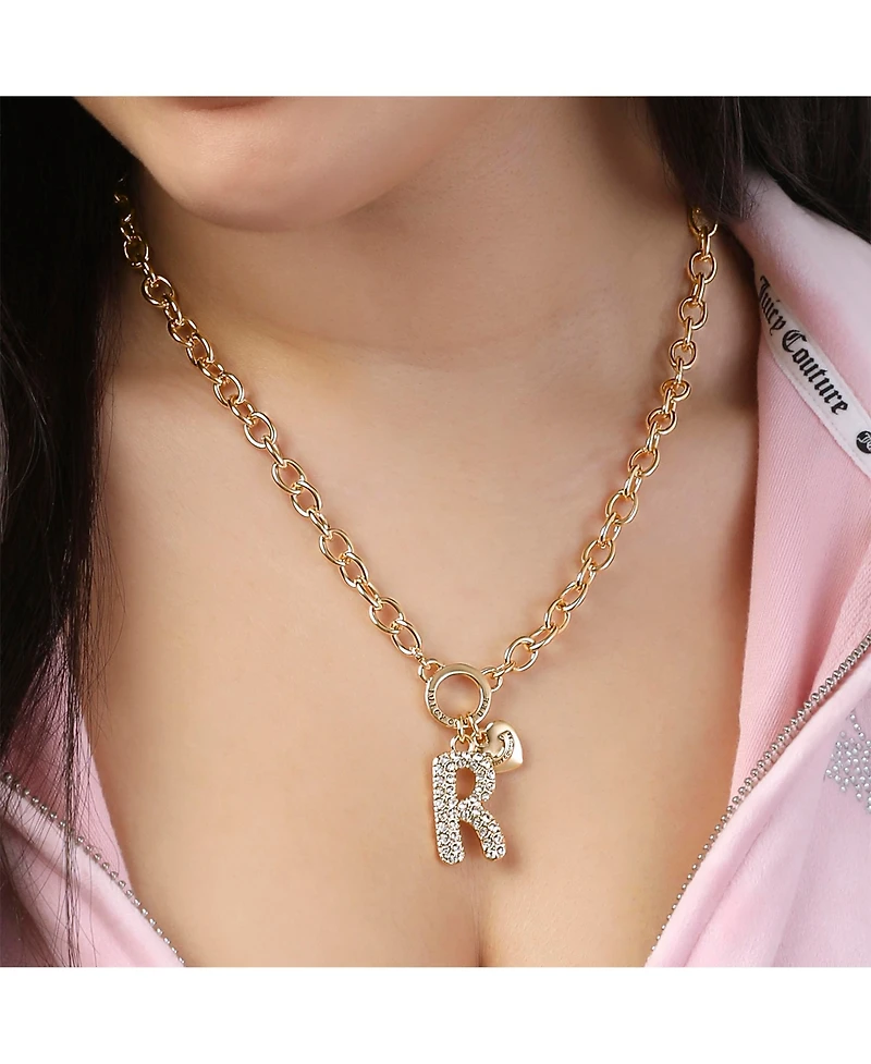 Juicy Couture Bubble Letter Necklace for Women with Clear Stones 18"+2