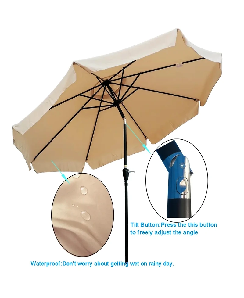 Yiortwo 10 Feet Patio Umbrella With Crank Lift And Push Button Tilt For Outdoor Dining