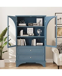 Streamdale Furniture 52.17"H Glass Door Display Cabinet with 2 Drawers and Adjustable Shelf