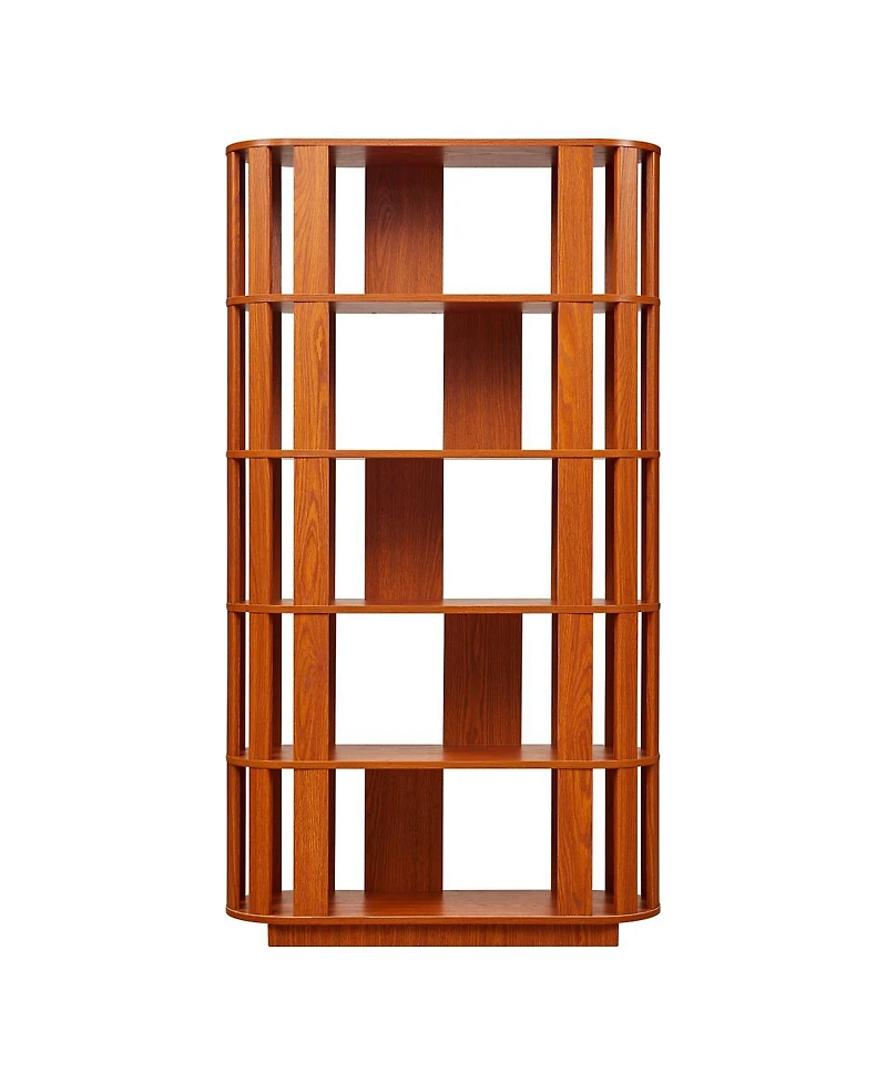 Streamdale Furniture 5-Tier Wooden Oval Open Bookshelf with Mdf Grid Frame