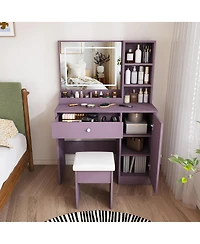 Streamdale Furniture Purple Vanity Desk Set with Led Mirror and Padded Stool
