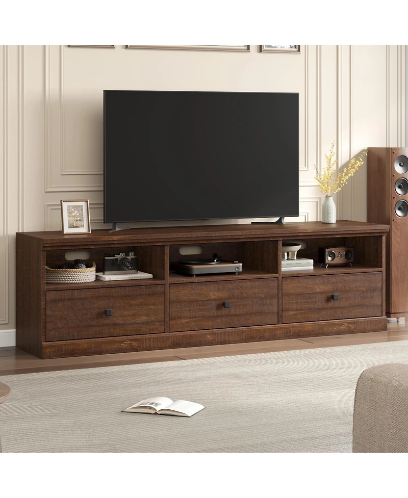 gaomon 70inch Tv Stand for TVs up to 80", Mid Century Modern Entertainment Center with Storage Drawer and Open Shelves