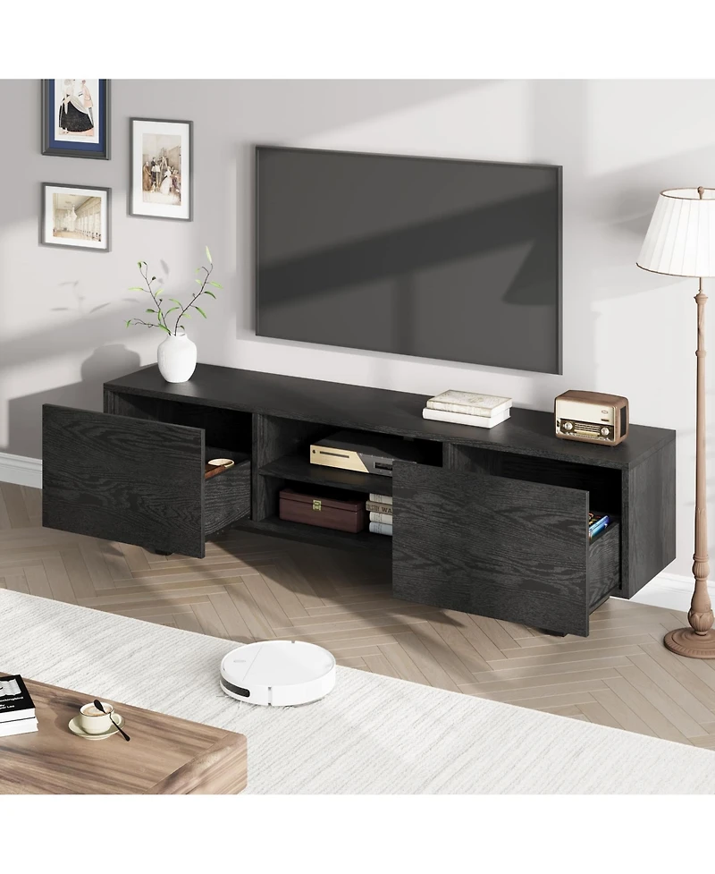 gaomon Modern Tv Stand for 65/75/80Inch Tv,70" Entertainment Center with 2 Drawers, Open Shelves, Heavy Duty Wooden Media Console with Metal Legs