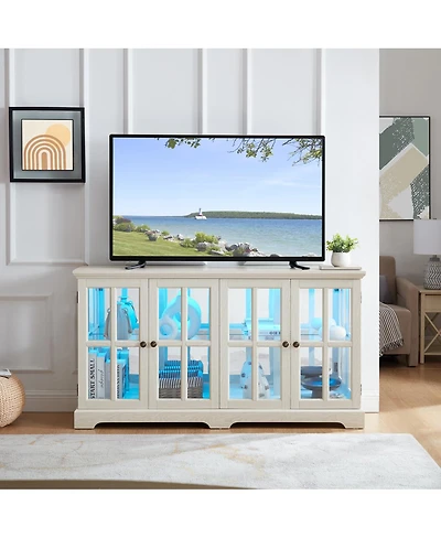 Streamdale Furniture 4-Door Antique Led Curio Display Cabinet with Adjustable Glass Shelves