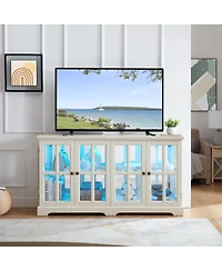 Streamdale Furniture 4-Door Antique Led Curio Display Cabinet with Adjustable Glass Shelves