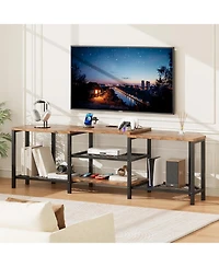 gaomon Tv Stand with Led Lights and Power Outlets, Entertainment Center 4 Storage Shelves