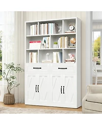 Streamdale Furniture 71" Metal Bookcase with 2 Doors, 2 Drawers and Open Shelves
