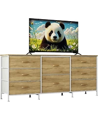 gaomon 8 Drawer Fabric Dresser Tv Stand with Wooden Top, Metal Frame Storage Chest, Wide Closet Organizer for Bedroom, Living Room, Hallway