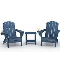 gaomon Folding Adirondack Chair Set of 2 with Side Table, Hdpe Outdoor Patio Chair with Cup Holder, All Weather Resistent Wooden Textured for patios