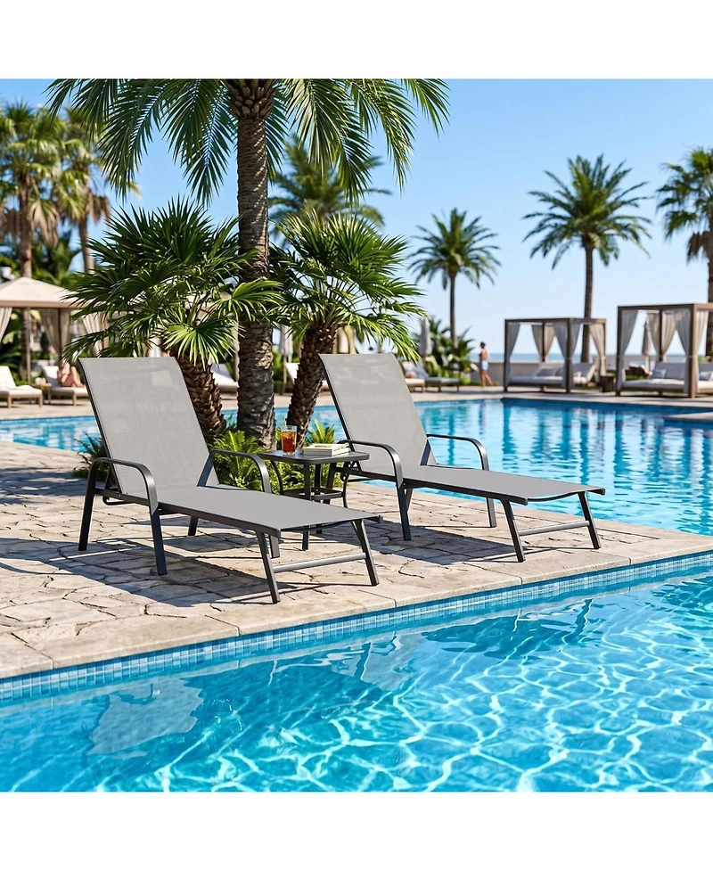 gaomon Textilene Chaise Lounge Chairs Set of 2 - Adjustable Patio Reclining Chairs with Steel Frame for Poolside and Garden
