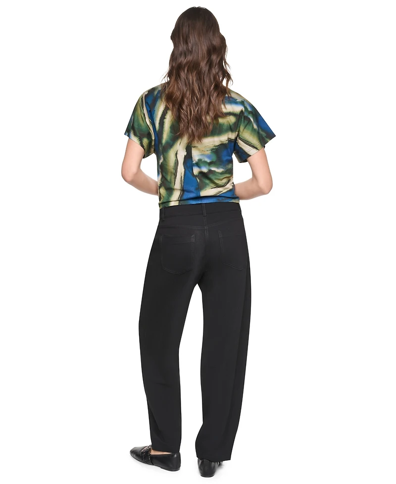 Dkny Women's Barrel-Leg Sanded Twill Mid-Rise Pants
