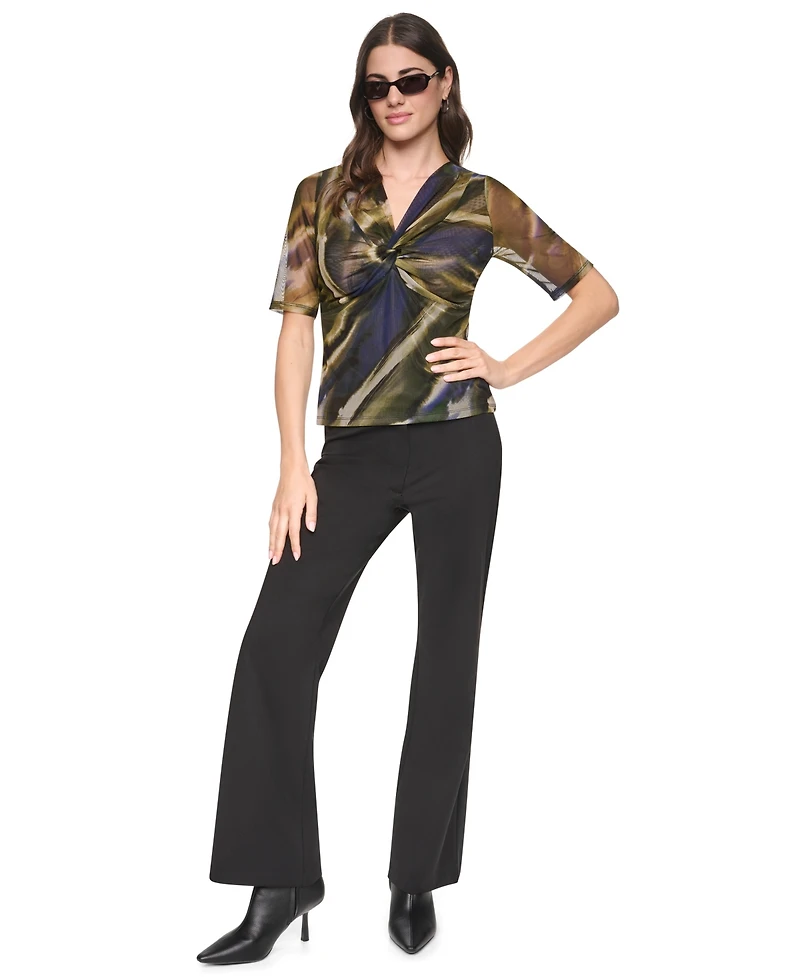 Dkny Women's Printed Mesh Twist-Front V-Neck Top