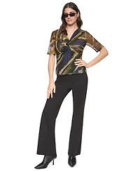 Dkny Women's Printed Mesh Twist-Front V-Neck Top