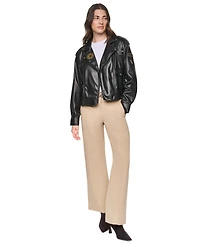 Dkny Women's Faux Leather Collared Zip-Front Jacket