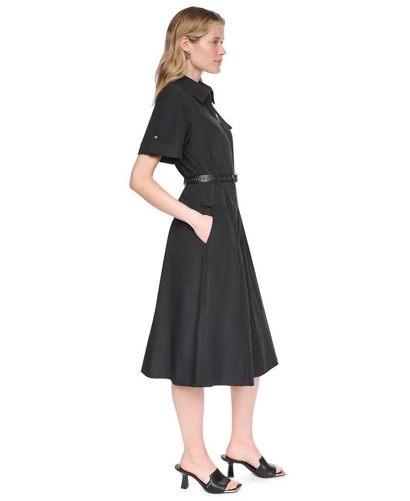 Dkny Women's Collared Short-Sleeve Removable Belt Midi Dress