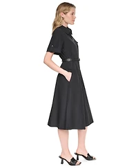 Dkny Women's Collared Short-Sleeve Removable Belt Midi Dress