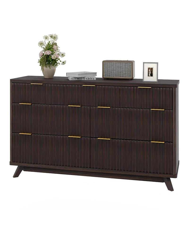 homfan Fluted 7 Drawer Dresser with Curved Profile and Metal Handles for Bedroom, Living Room, Entryway, Closet