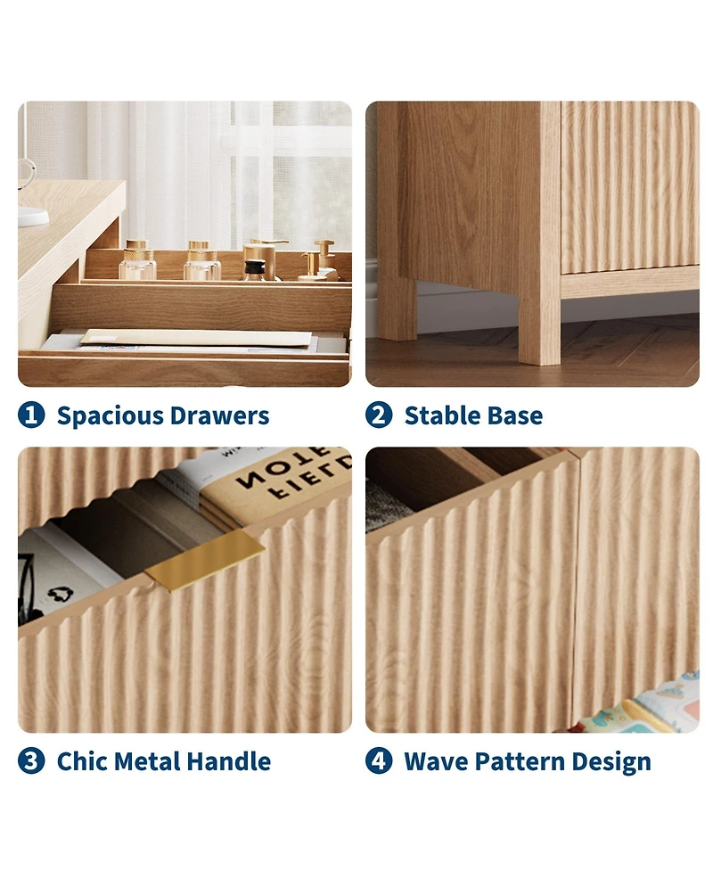 homfan 9 Drawer Dresser with Fluted Front and Metal Handles for Bedroom, Closet, Living Room, Apartment