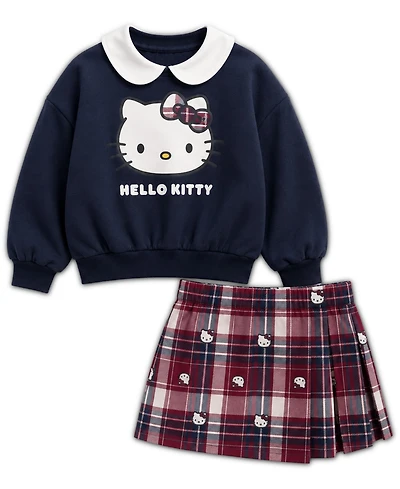Hello Kitty Girls' 2T-6X Peter Pan Collar Sweatshirt and Skirt, 2-Piece Set