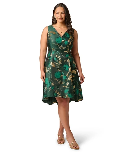 Adrianna Papell Plus Printed V-Neck Sleeveless High-Low Dress